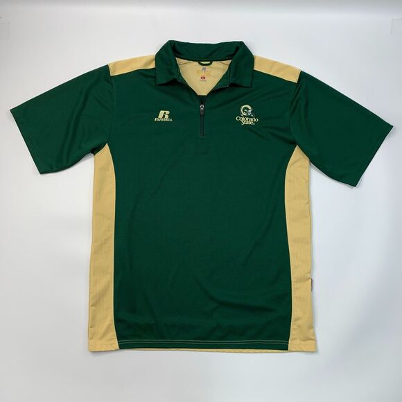 Russell Colorado State Rams Polo Shirt Men L Large Green Performance Quarter Zip - Picture 2 of 13
